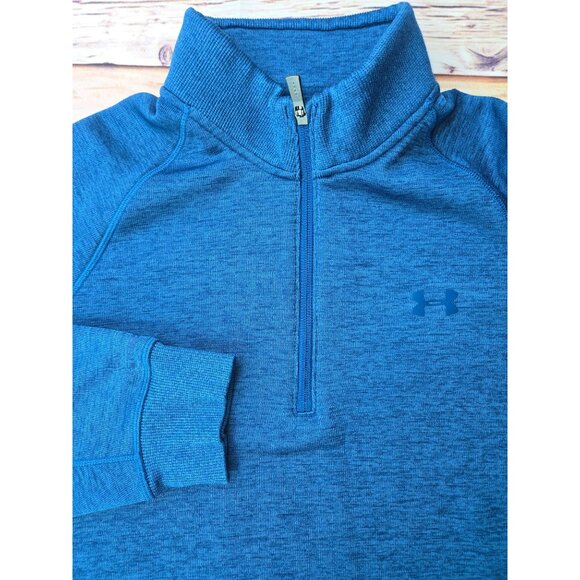 Under Armour Blue ColdGear Quarter-Zip Sweatshirt Large Loose Fit Pullover - Picture 4 of 6